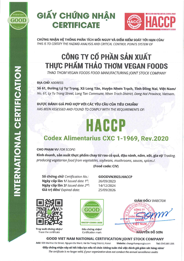 Giấy chứng nhận HACCP